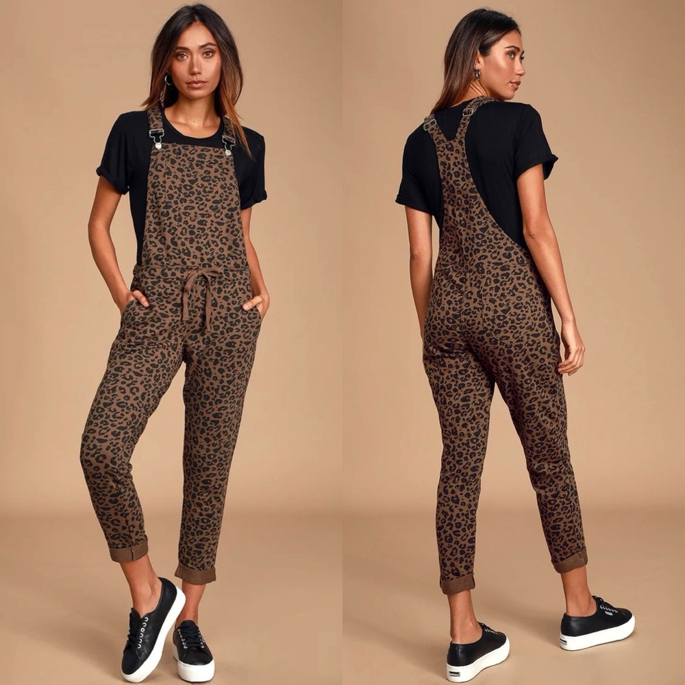 Z Supply Brown Leopard Print Overalls
